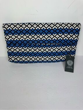 Vince Camuto Calli Oversized Fold Over Woven Clutch in Eclectic Blue NEW